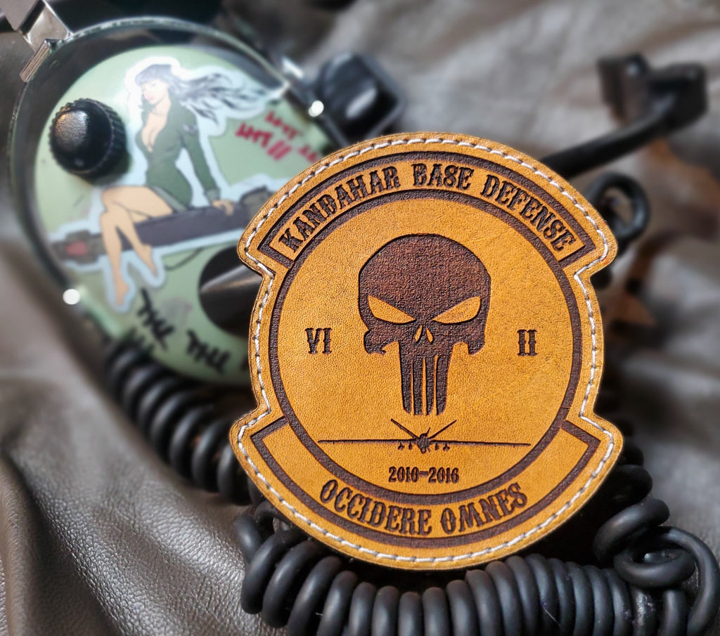 62nd Expeditionary Attack Sq "Base Defense" - Handmade Leather Unit Morale Patch